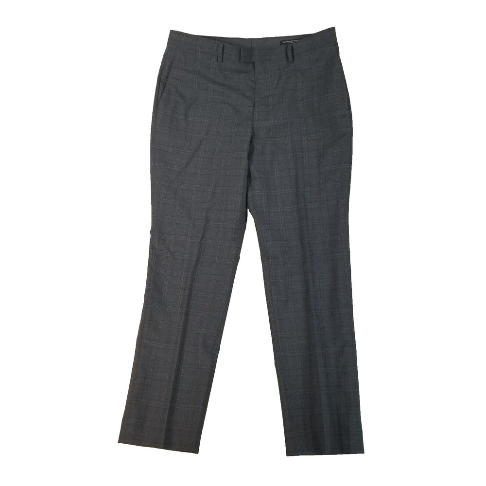 Banana Republic dress pants men's 34x32 gray plaid wool blend slim fit preppy